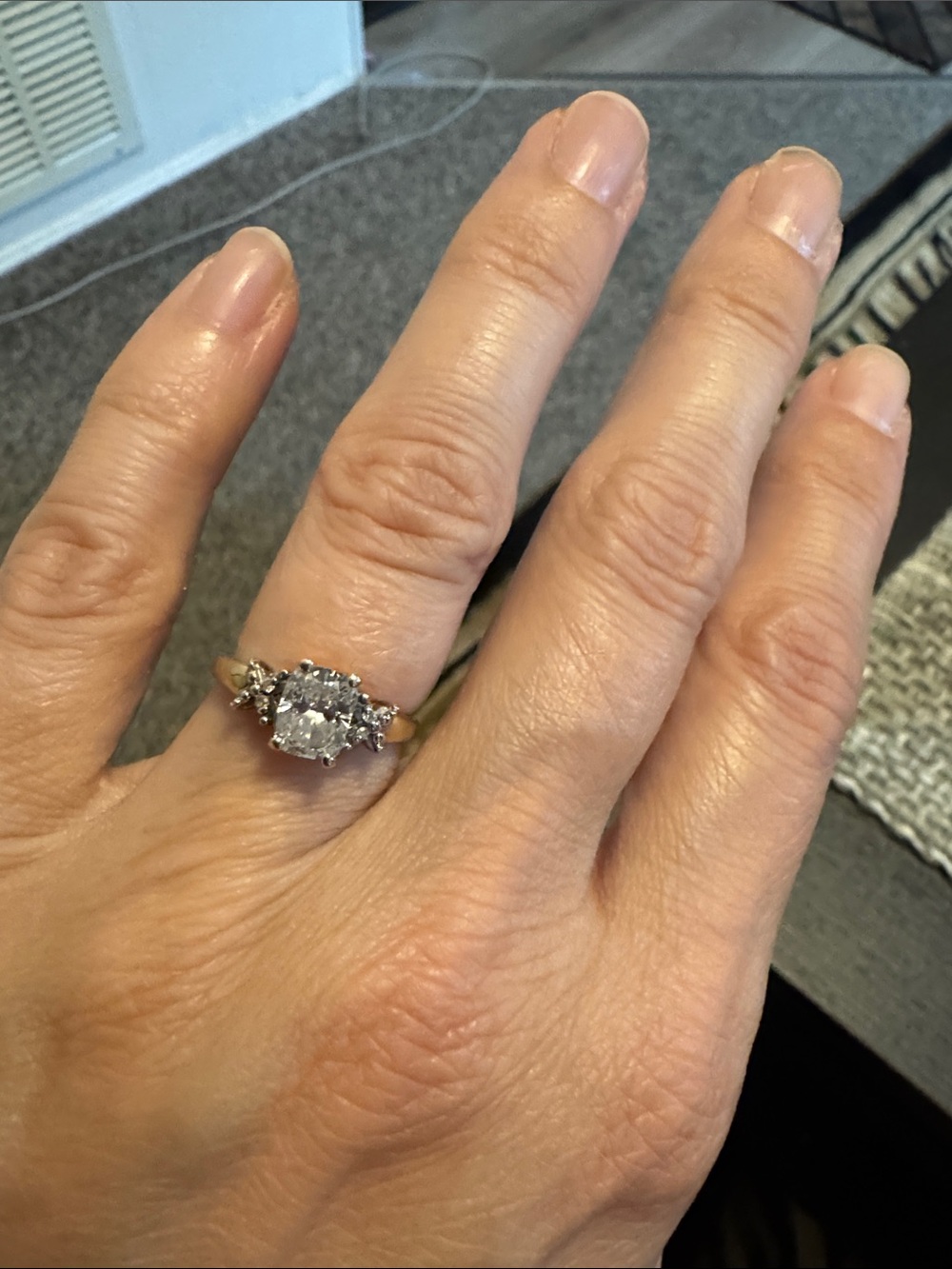 Cushion cut silver and gold ring